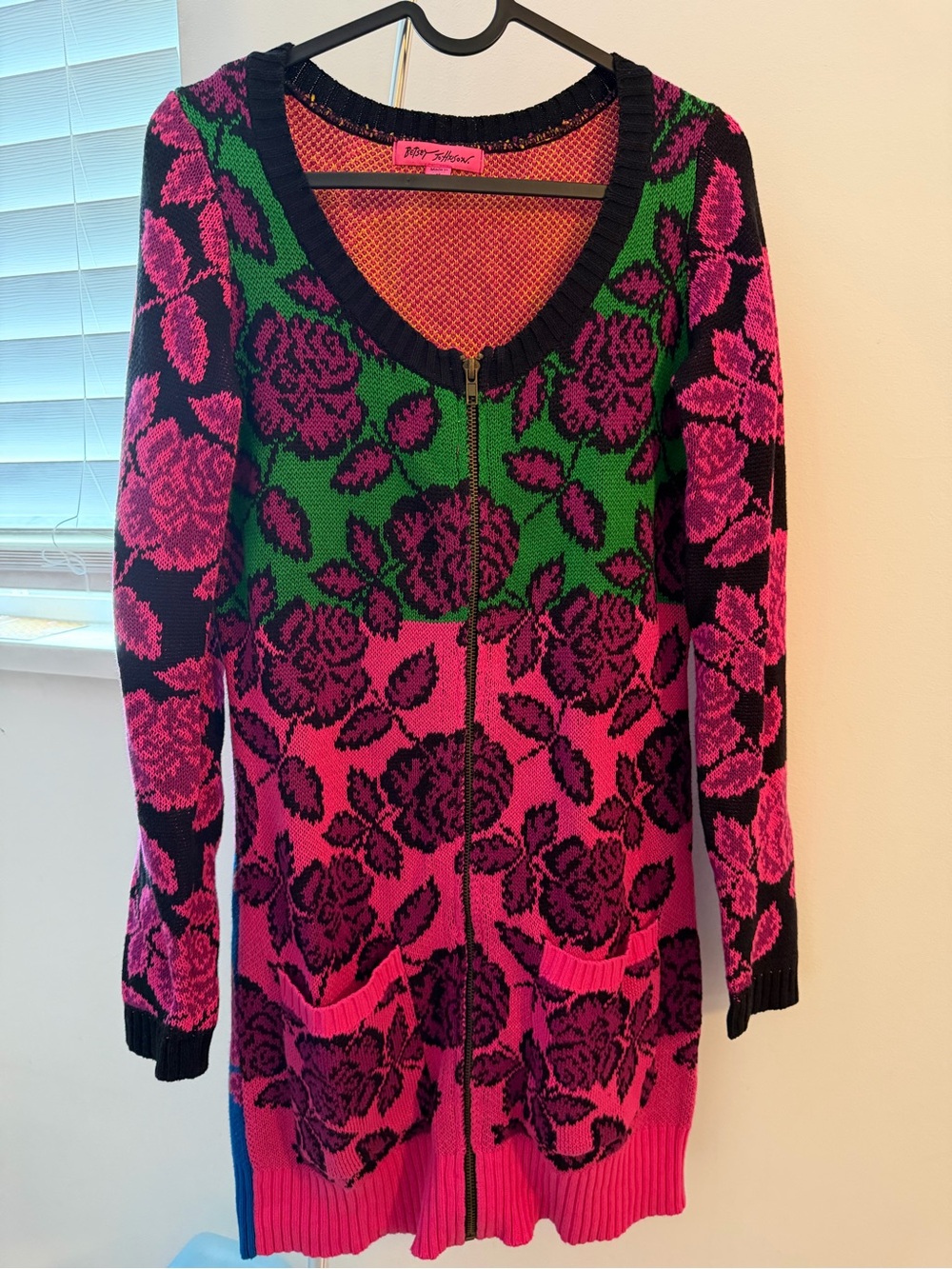 Betsey Johnson Pink & Green Floral Zip-Front Knit Dress